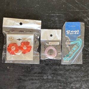 Fun Jewelry Bundle - Clip-On Earrings + Bracelets (Orange, Pink, Teal, Silver)